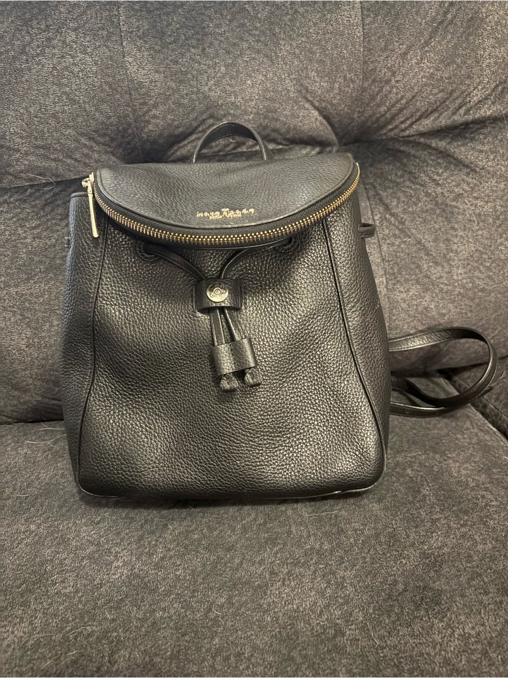 Kate Spade Black Pebbled Leather Drawstring Zip-Top Backpack